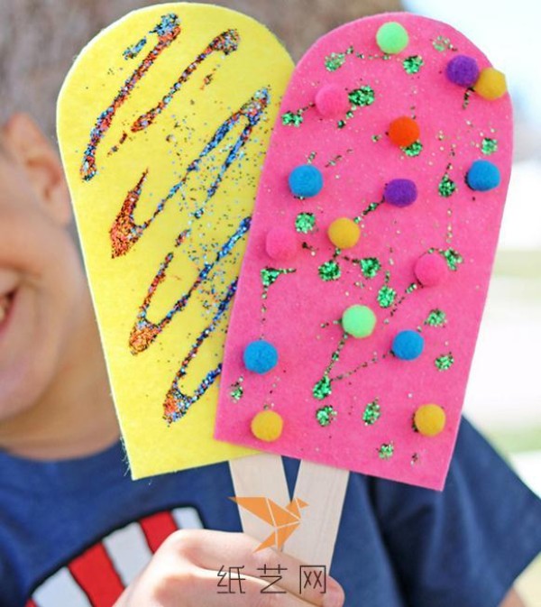 Childrens handicraft tutorial on how to make big ice cream from leftover ice cream sticks