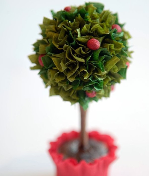 Illustrated handmade tutorial for making candy bonsai paper flowers from crepe paper