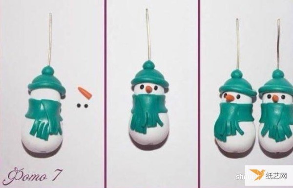 Illustrated step-by-step tutorial on how to make a personalized clay snowman pendant