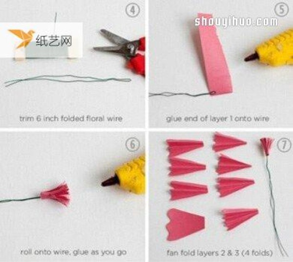 Illustration of how to make beautiful red flowers using cardboard