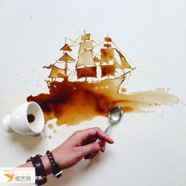 Creative drawings that turn spilled coffee into graffiti art