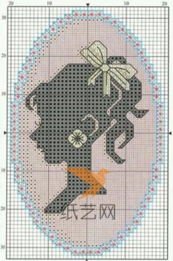 Tutorial on making elegant character silhouette cross-stitch pattern greeting cards