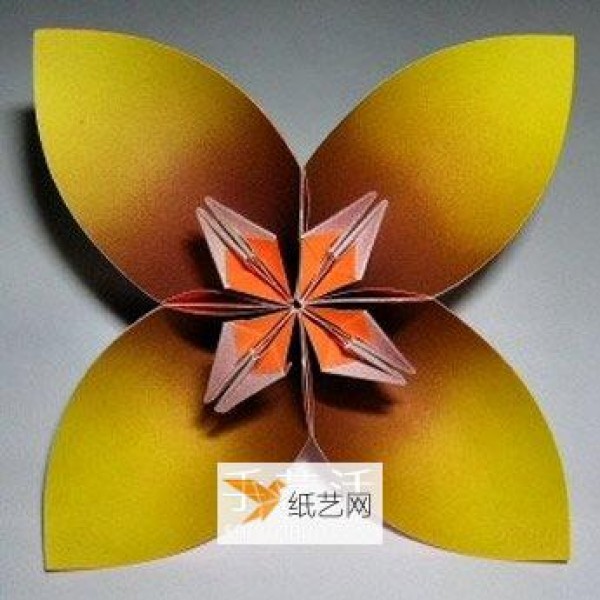 Illustration of the origami method of a beautiful four-petal flower ball