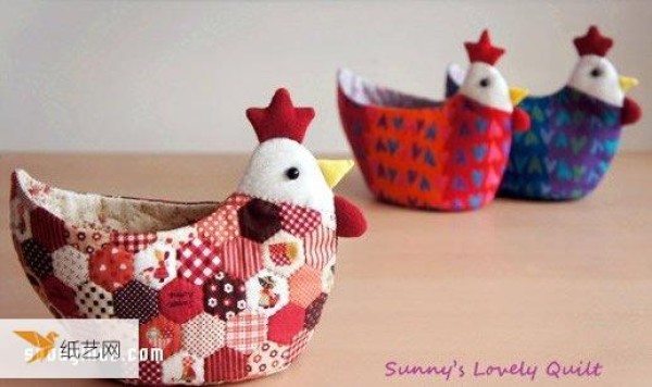 Illustrated tutorial on how to make a little rooster storage basket using non-woven fabrics