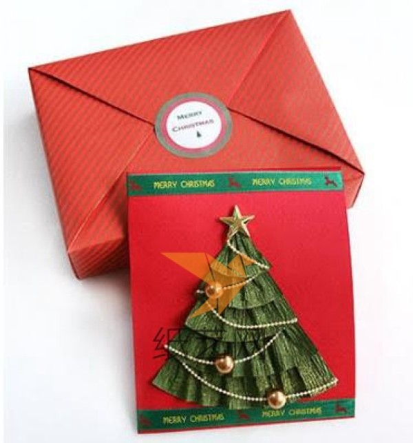 Simple and beautiful crepe paper Christmas tree Christmas greeting card making tutorial