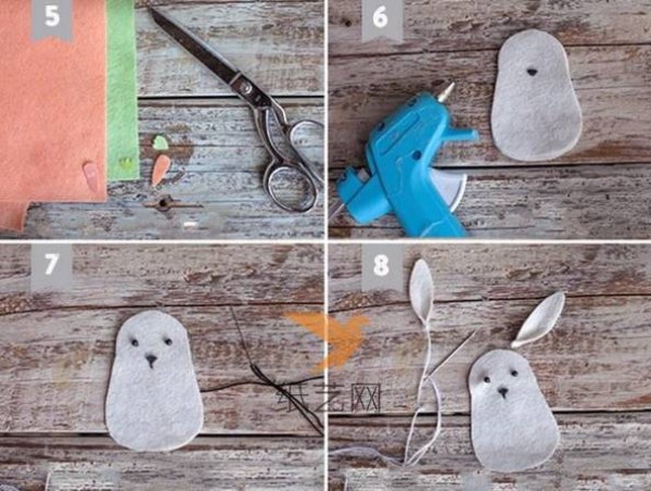 Tutorial on making cute little white rabbits from non-woven fabrics