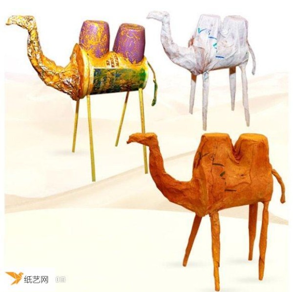 Yogurt bottles and straws turn waste into treasures to make handmade camel models