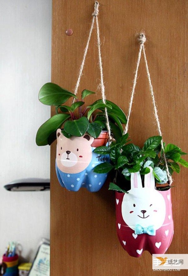 How to make a personalized cat flower pot using waste plastic beverage bottles