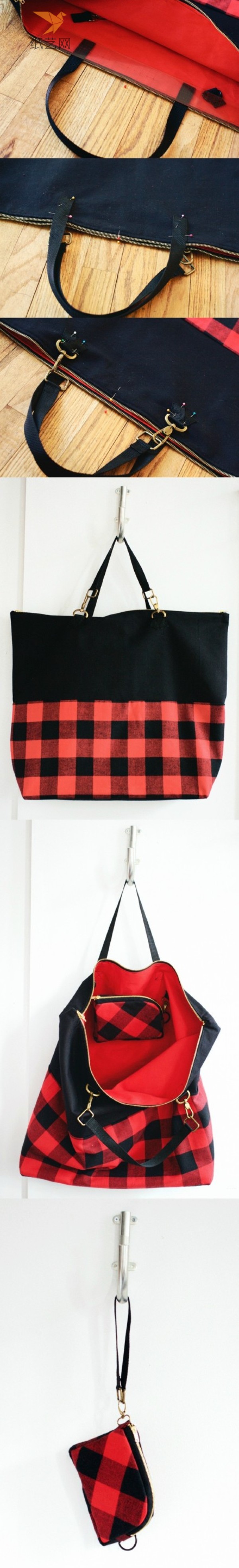 Fabric Tutorial Black and Red Checkered Fabric Bag DIY Making Tutorial