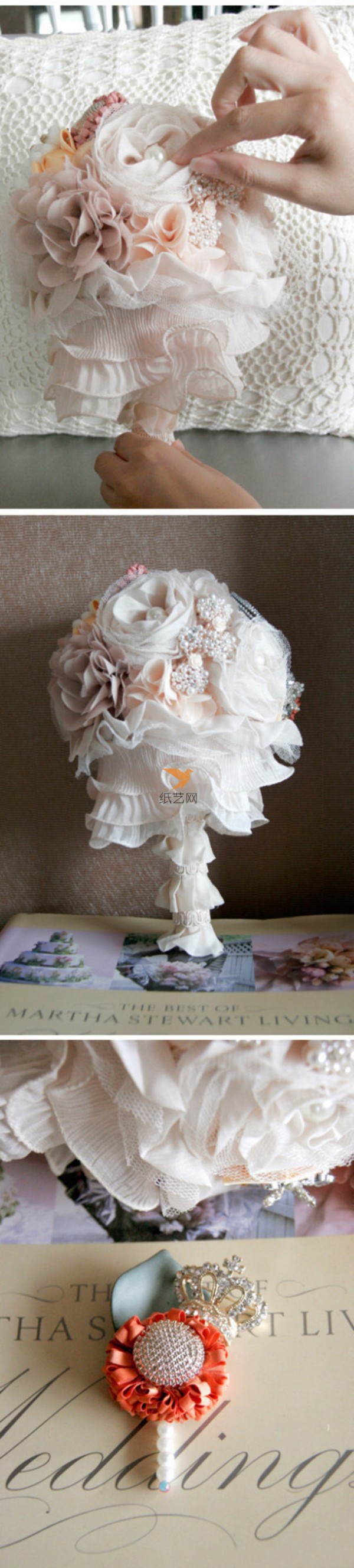 Tutorial on making beautiful and romantic fabric bridal bouquet