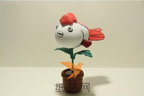 Tutorial on how to make a super cute goldfish potted plant made of ultra-light clay