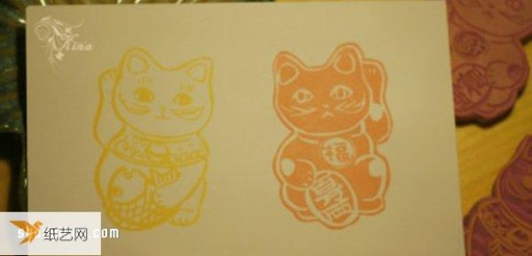 Cute lucky cat rubber stamp pattern that can bring good luck and wealth