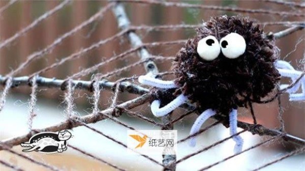 Illustration of children making a spider web as a Halloween prop