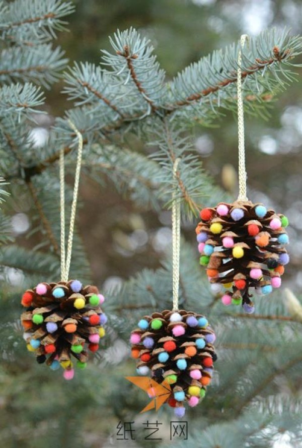 Girly Christmas tree decorations made by turning waste into treasures from pine cones