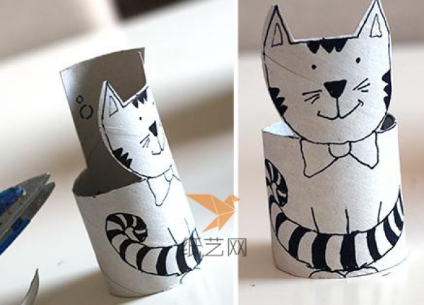 Tutorial for children to make cats by using waste from toilet paper tubes