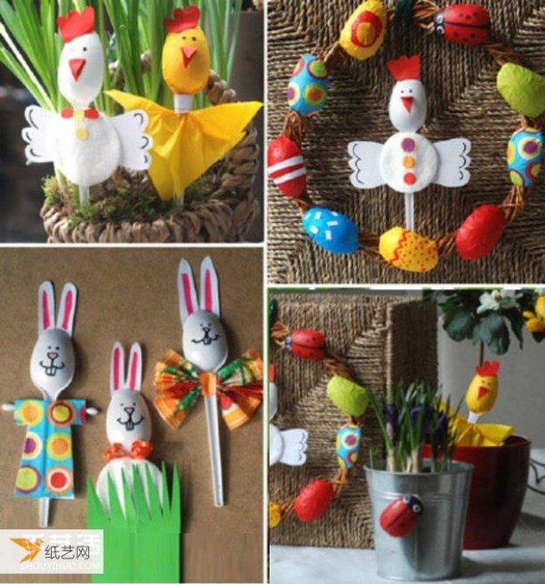 Transform disposable plastic spoons into personalized roosters, rabbits and beetles