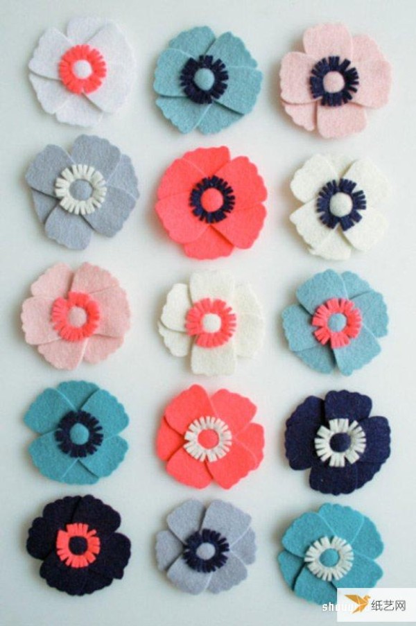 Illustration of how to make a very cute little flower handmade fabric refrigerator magnet