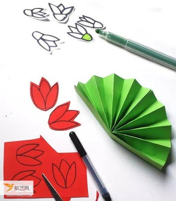 Kindergarten children hand-made simple origami flower garden picture tutorial