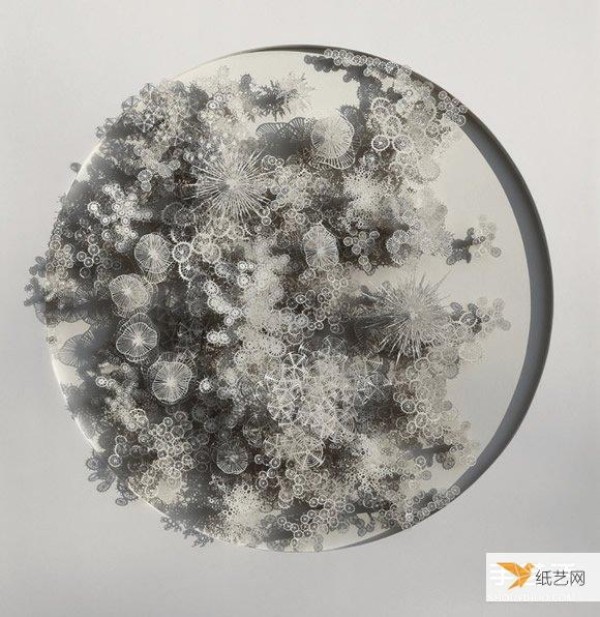 Three-dimensional paper sculptures created using bacterial crystals as inspiration