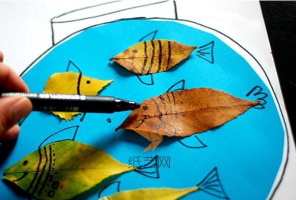 Childrens handmade tutorial on fish tank leaf stickers