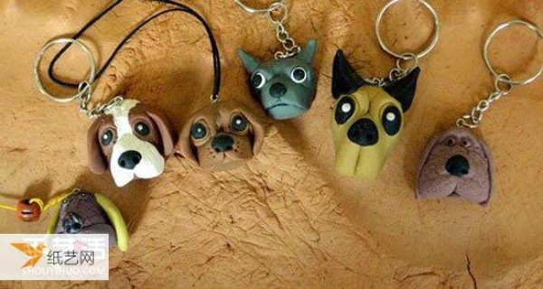 Illustrated tutorial on using ultra-light clay to make a personalized dog head keychain pendant