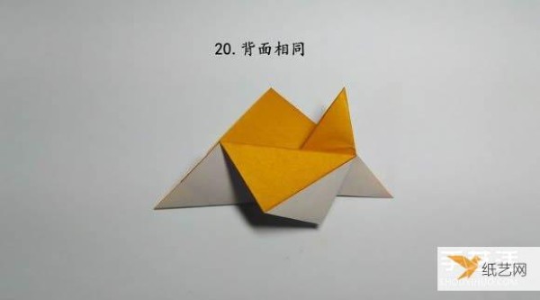 Illustration of the steps for folding a paper piranha by hand using origami