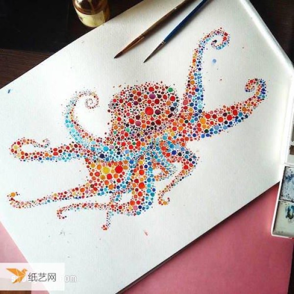 Hand-painted small dots combine to form a very delicate animal pattern