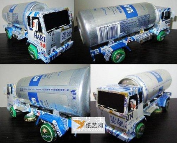 How to make a handmade oil tanker model using discarded cans