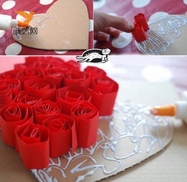 Tutorial on how to make Valentine’s Day paper rose and strawberry decorations