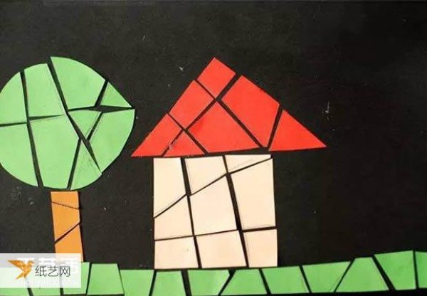 A simple mosaic puzzle pattern for children to piece together using scraps of paper