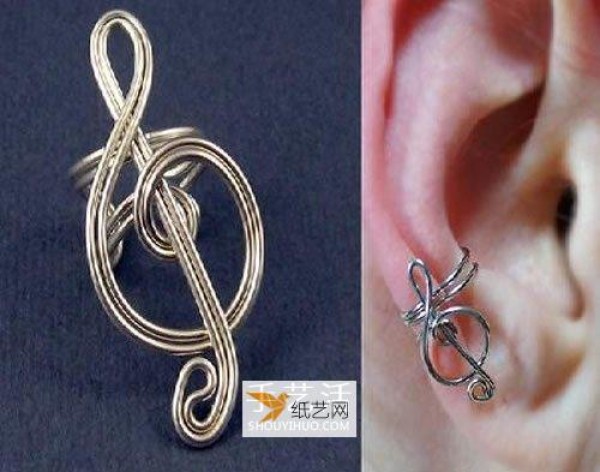 Treble clef earrings made of silver wire