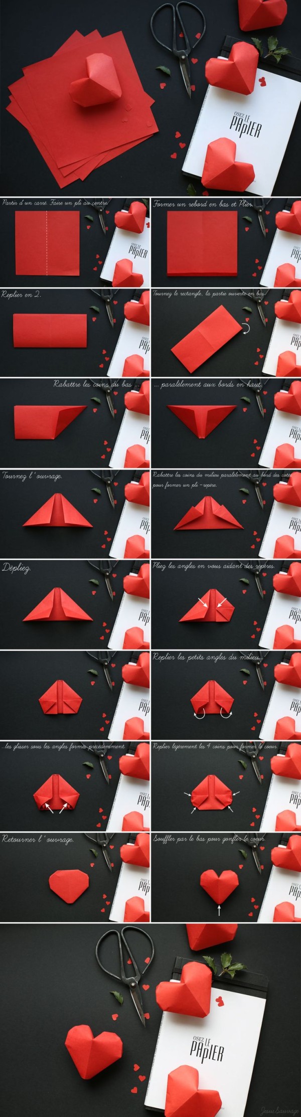 Gradient color paper art origami stars, origami heart wind chime tutorials