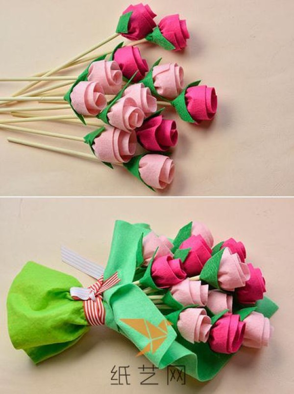 Tutorial on making a non-woven bouquet for Mother’s Day gift