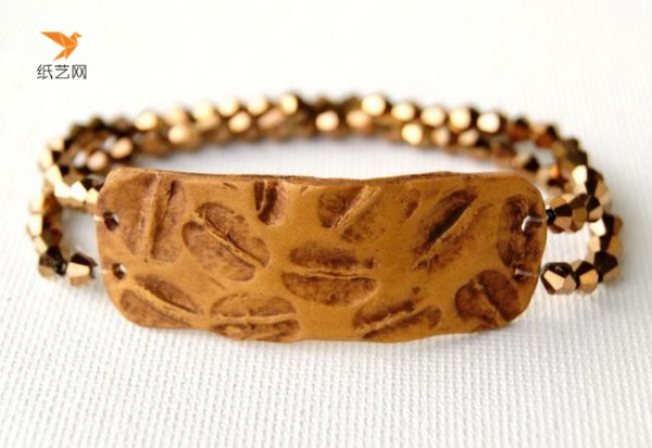 DIY bracelet making tutorial with coffee bean print made from ultra-light clay