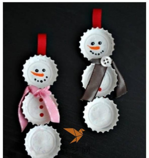 Christmas handmade Christmas snowman ornaments made from wine bottle caps turned into treasures