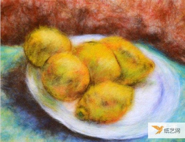 Illustration of how to draw fruit wool felt with a special texture of wool that looks like an oil painting