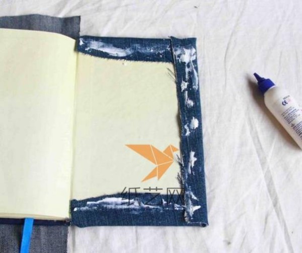 DIY tutorial on using old jeans to make textured book covers