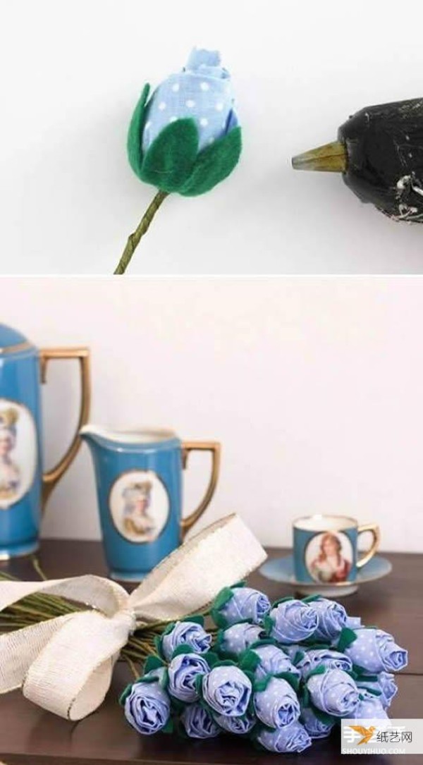 Illustrated steps on how to make fabric roses using non-woven fabrics