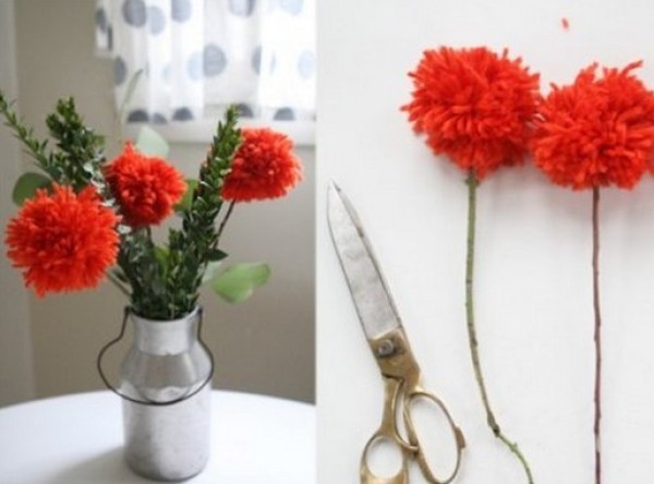 DIY tutorial for making woolen fluffy ball flowers