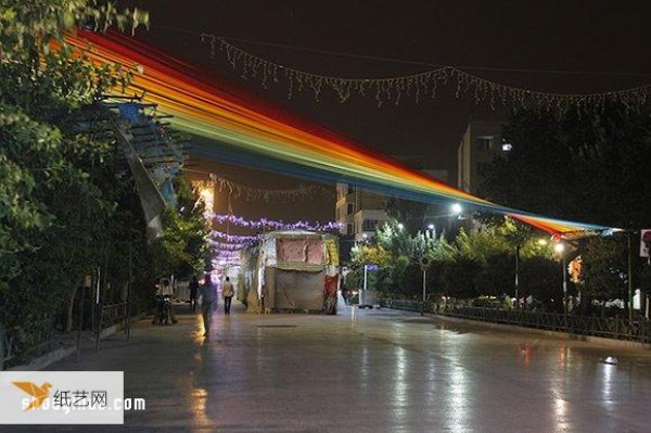 You can see the rainbow when you look up. The beautiful corner created by 150 colorful ribbons