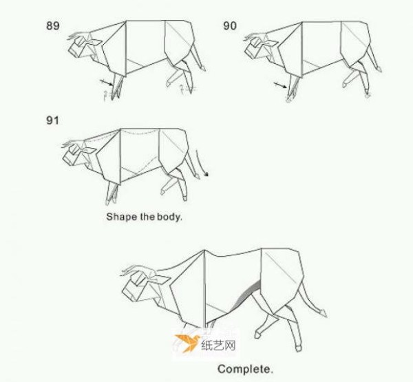 Demonstrate the specific folding method of the realistic three-dimensional zodiac sign Ox