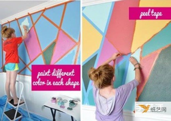 Hand-painted wall paintings that look very simple and personalized can be easily done with good tape paper