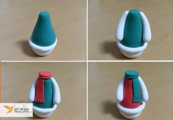 Illustration of how to hand-make a pair of cute snowman dolls using ultra-light clay