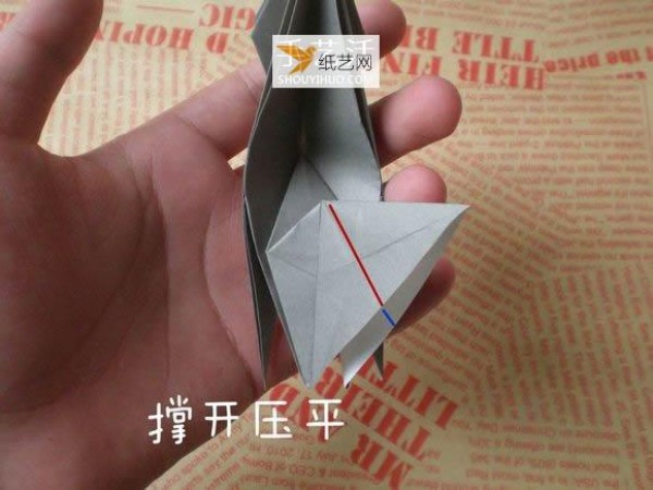 Illustration of hand folding cute puppy using origami