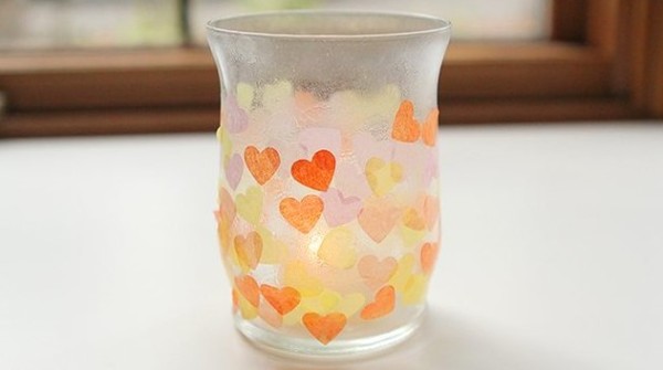 Use a printer to make cute tissue paper hearts to decorate candle cups