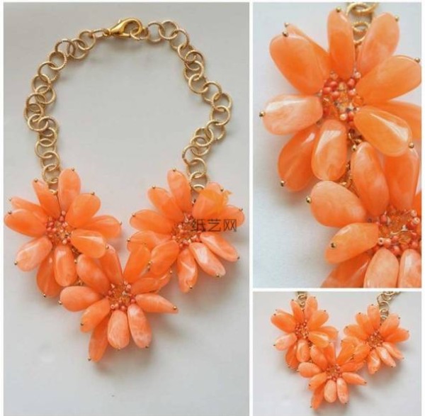 Shrimp Red Beaded Flower Necklace Making Tutorial Beading Tutorial