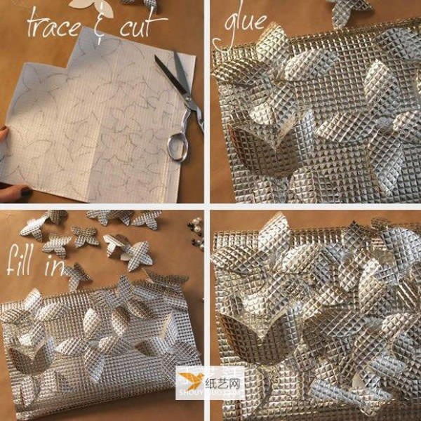 Illustration of how to make a beautiful clutch bag by hand using aluminum foil moisture-proof pad