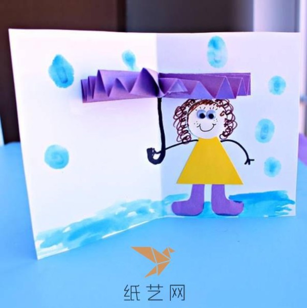 Tutorial on making a three-dimensional greeting card with a beautiful little girl holding an umbrella