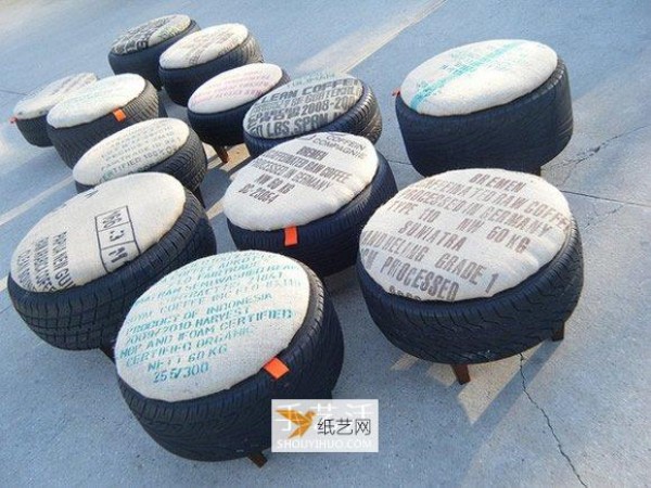 Sofa chairs repurposed from waste tires