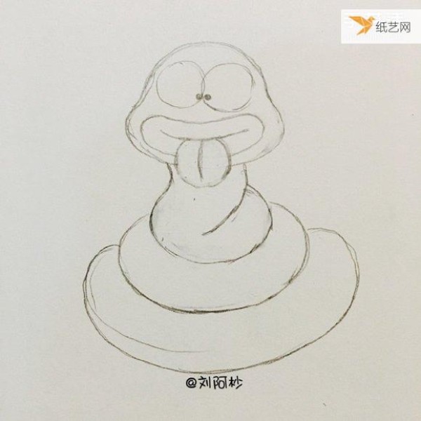 Tutorial on how to draw a cartoon fat snake that looks particularly funny in simple strokes